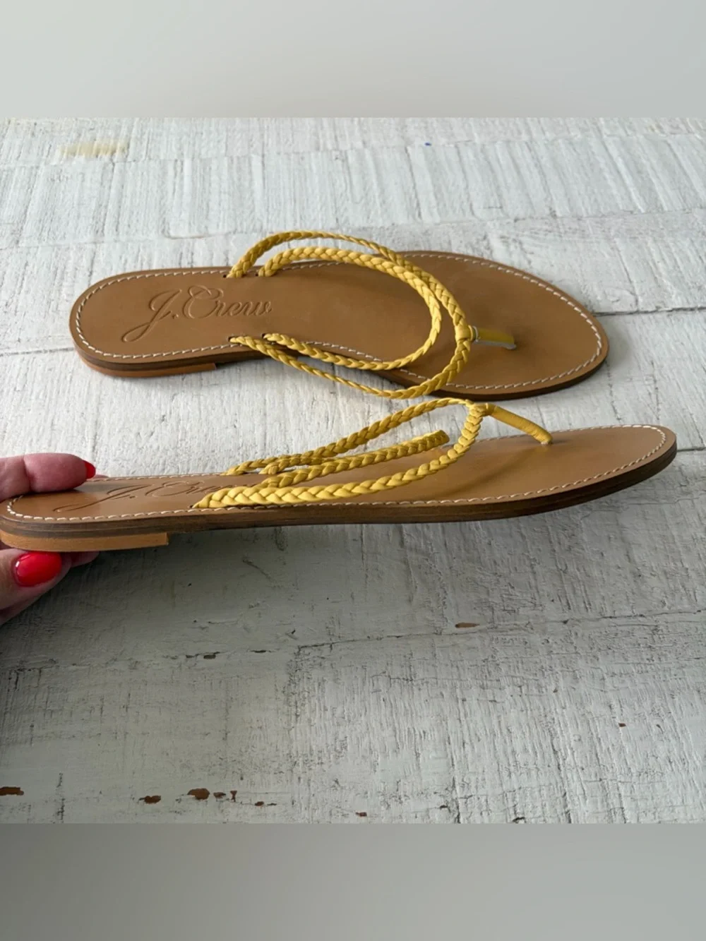 J.Crew NWOT Capri‎ Braided Strap Thong Sandals size 10 Yellow Leather Flat